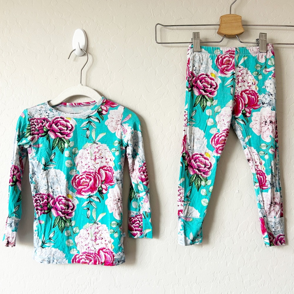 Posh Peanut Girls Eloise Floral Bamboo Long Sleeve Pajama Set Size 3T Blue‎
